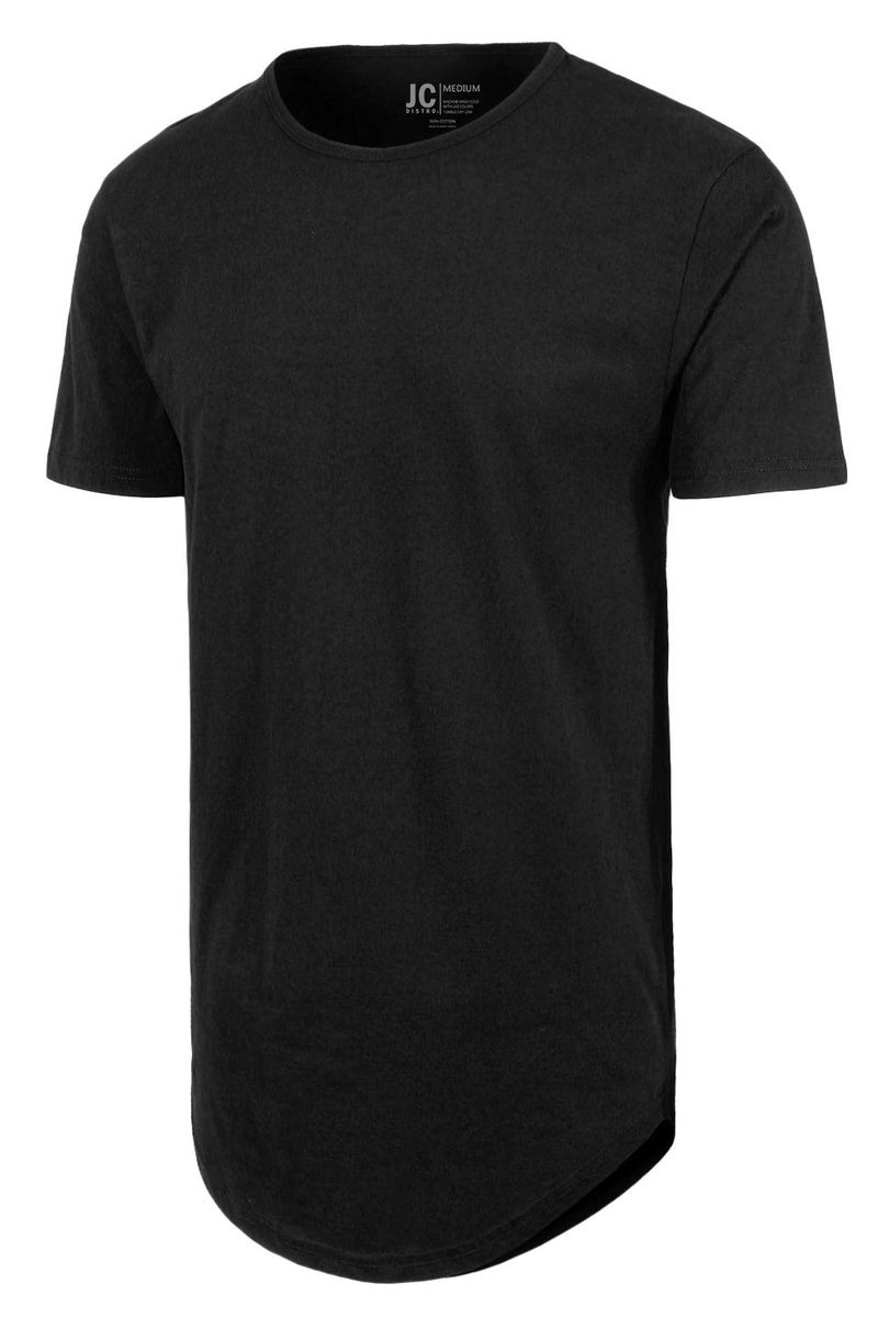 JC DISTRO Black Drop Cut Curved Hem Scallop Extra Long Longline Big and Tall T-Shirt 3X - Image 4